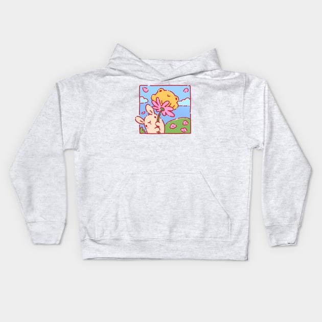 Bunny with a flower Kids Hoodie by Tinyarts